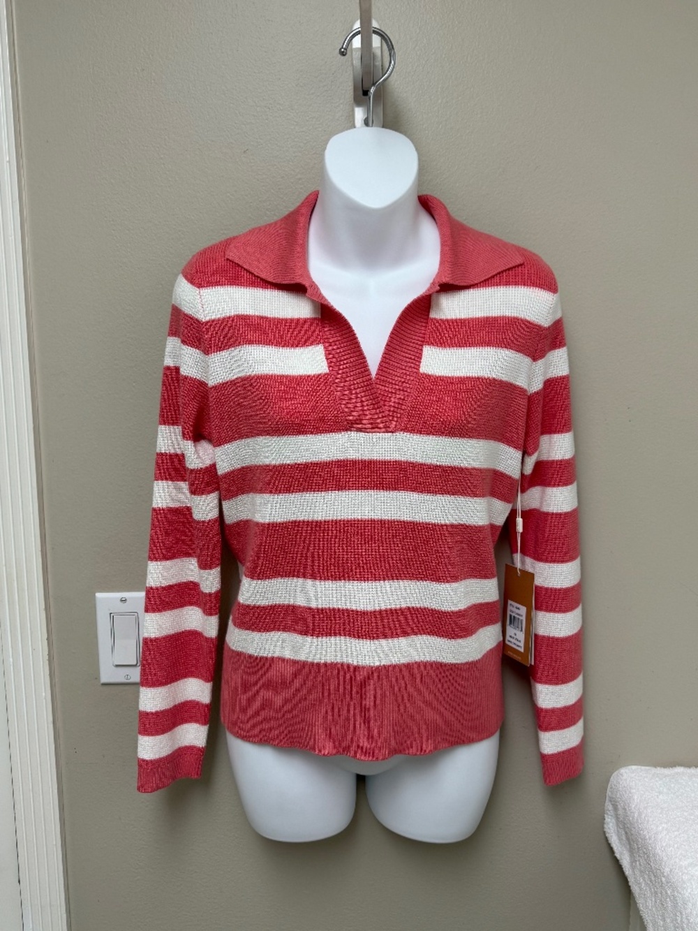 NEW! Cyrus Collared Sweater Long Sleeve Tearose & Cream Knit Top Size XS $79